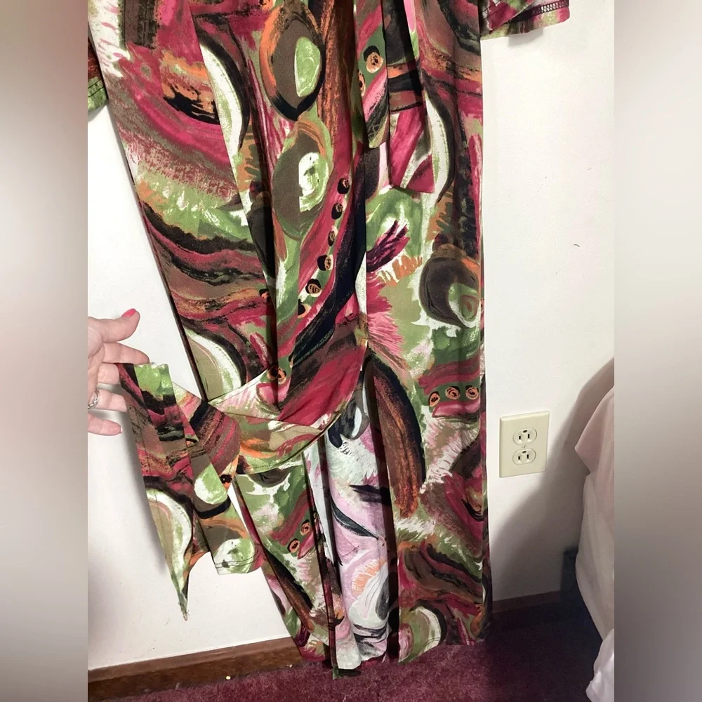 Long Tall Sally LTS Faux Wrap Maxi Dress UK 12 US 8 Abstract Bold Phoebe Buffay - Picture 10 of 15